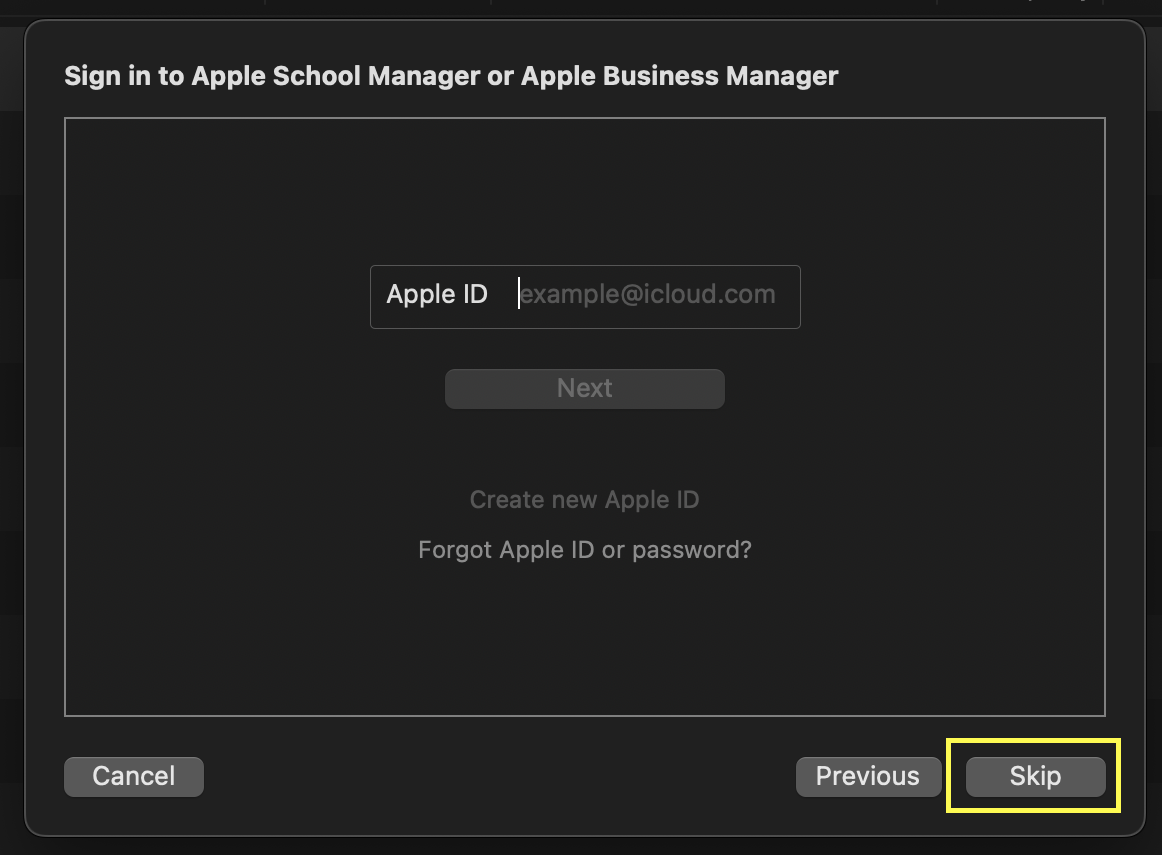 Skip Apple Business Manager screen